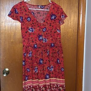 Red patterned dress